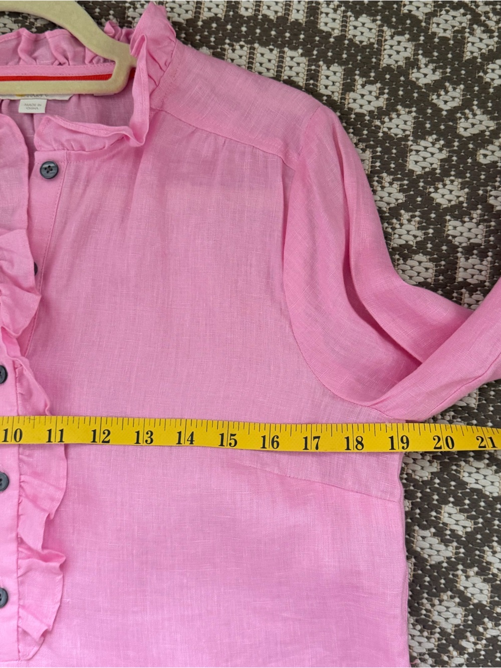 Boden Pink Ruffled Collar Button-Front Top - Picture 7 of 9